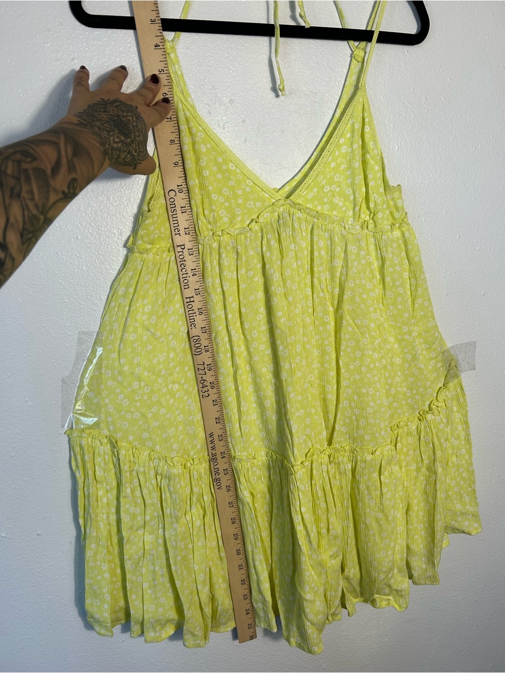 Wild Fable Yellow Floral Mini Dress XS Halter Babydoll Tiered Ruffle Boho Rayon - Picture 2 of 6